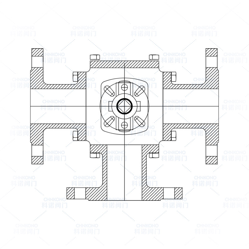 国标高平台三通法兰球阀（四方体）